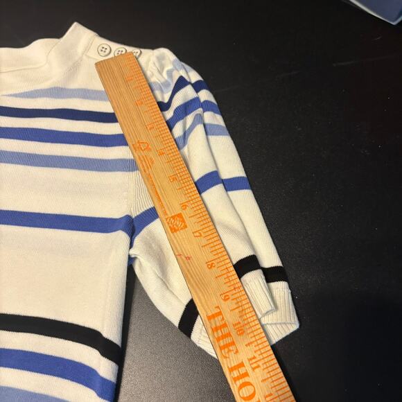 Talbots Womens Small  Pullover Sweater Short Puff Sleeve Blue White Stripe Retro - Picture 4 of 7